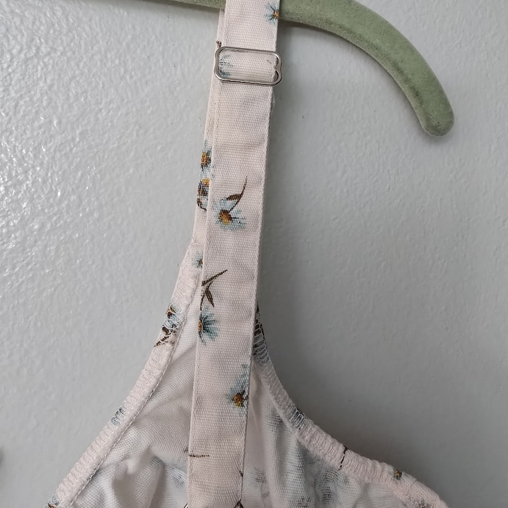 Victoria’s Secret Floral Stretchy Denim Corset Cami Cream Dress Midi Medium - Picture 6 of 13